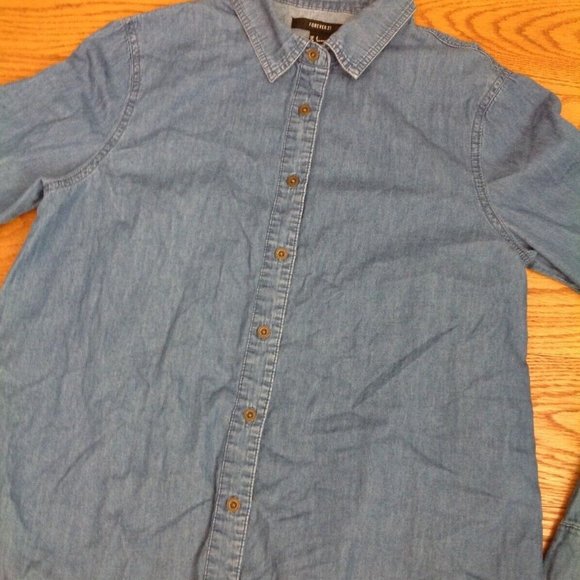 WOMENS S CHAMBRAY DENIM SHIRT LONG SLEEVE 100% COTTON BLUE 38.5"x 24" - Picture 5 of 12